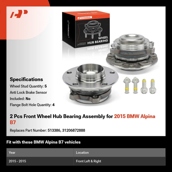 2 Pcs Front Wheel Hub Bearing Assembly for 2015 BMW Alpina B7