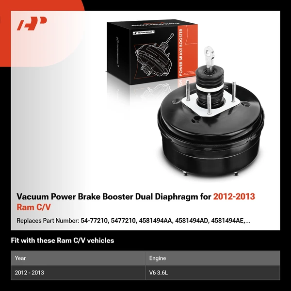 Vacuum Power Brake Booster Dual Diaphragm for 2012-2013 Ram C/V