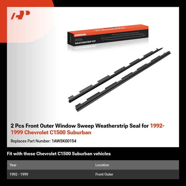 2 Pcs Front Outer Window Sweep Weatherstrip Seal for 1992-1999 Chevrolet C1500 Suburban