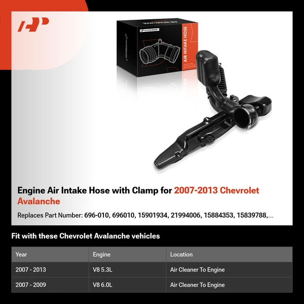 Engine Air Intake Hose with Clamp for 2007-2013 Chevrolet Avalanche