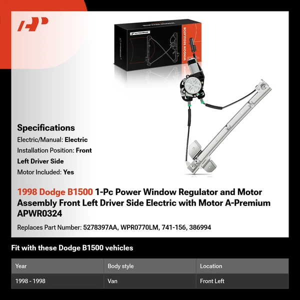 1998 Dodge B1500 1-Pc Power Window Regulator and Motor Assembly Front Left Driver Side Electric with Motor A-Premium APWR0324