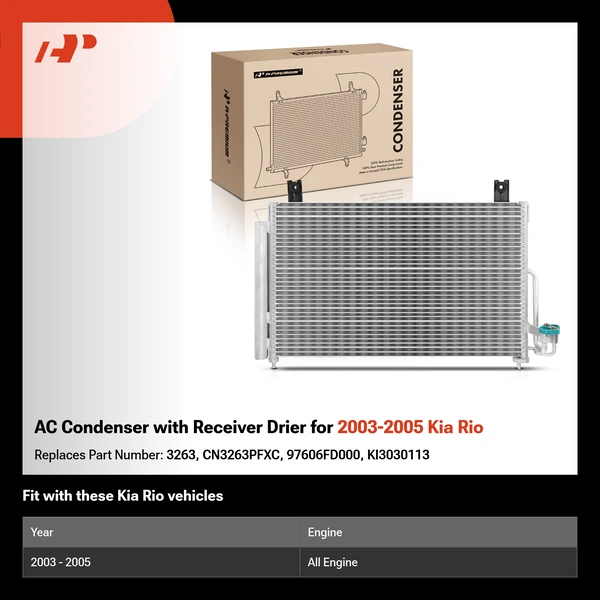 AC Condenser with Receiver Drier for 2003-2005 Kia Rio