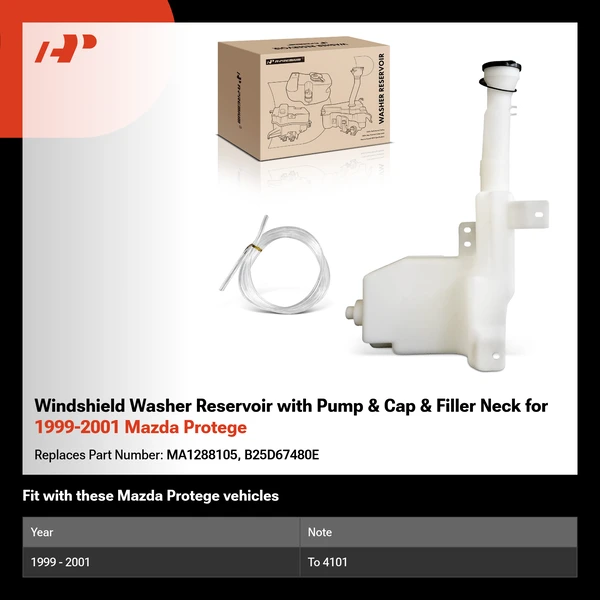 Windshield Washer Reservoir with Pump & Cap & Filler Neck for 1999-2001 Mazda Protege