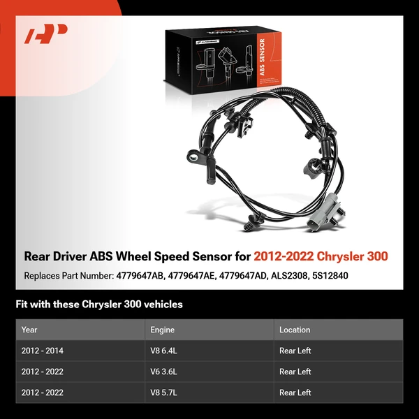 Rear Driver ABS Wheel Speed Sensor for 2012-2022 Chrysler 300