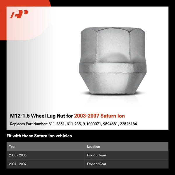 M12-1.5 Wheel Lug Nut for 2003-2007 Saturn Ion