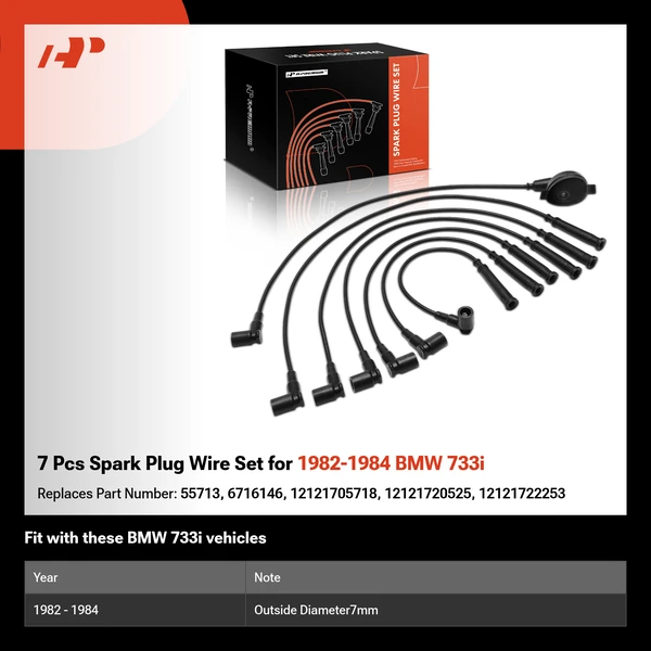 7 Pcs Spark Plug Wire Set for 1982-1984 BMW 733i