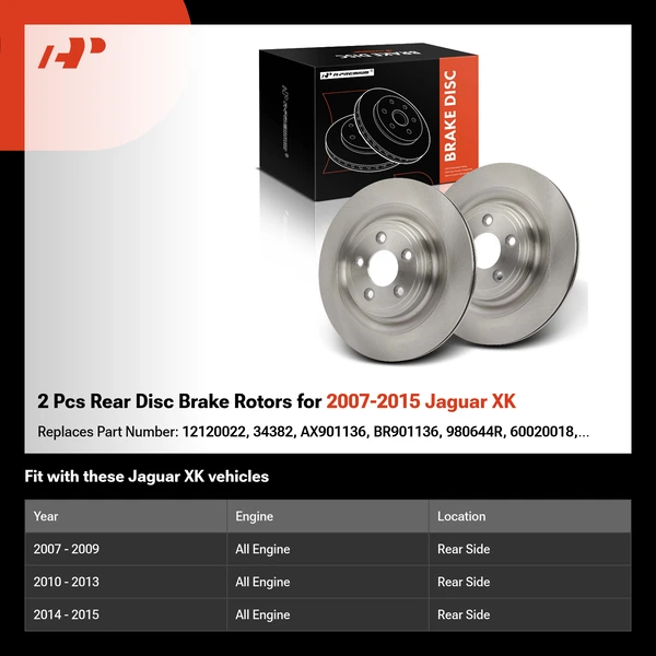 2 Pcs Rear Disc Brake Rotors for 2007-2015 Jaguar XK