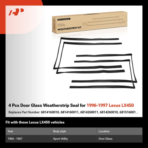 4 Pcs Door Glass Weatherstrip Seal for 1996-1997 Lexus LX450