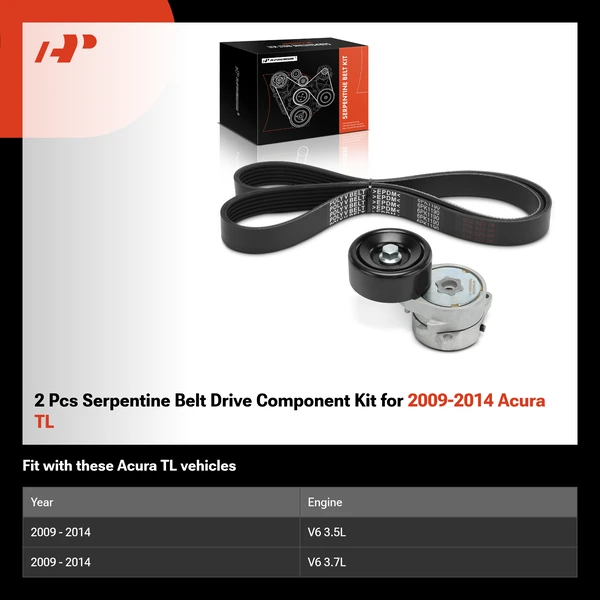 2 Pcs Serpentine Belt Drive Component Kit for 2009-2014 Acura TL