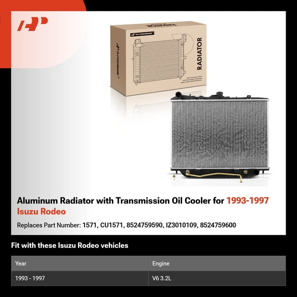 Aluminum Radiator with Transmission Oil Cooler for 1993-1997 Isuzu Rodeo