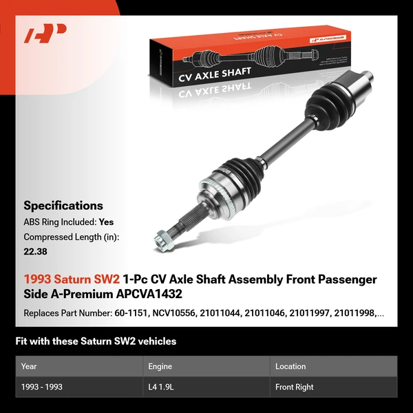 1993 Saturn SW2 1-Pc CV Axle Shaft Assembly Front Passenger Side A-Premium APCVA1432