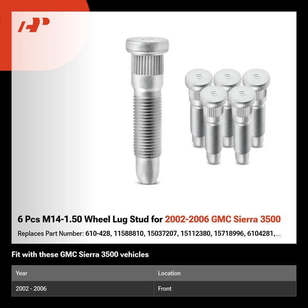 6 Pcs M14-1.50 Wheel Lug Stud for 2002-2006 GMC Sierra 3500