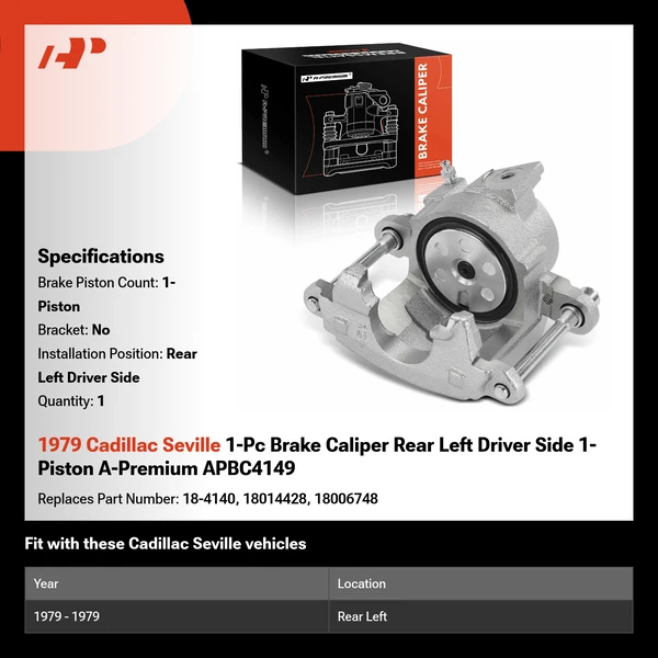 1979 Cadillac Seville 1-Pc Brake Caliper Rear Left Driver Side 1-Piston A-Premium APBC4149