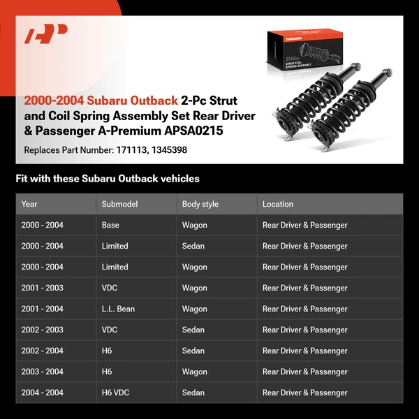 2000-2004 Subaru Outback 2-Pc Strut and Coil Spring Assembly Set Rear Driver & Passenger A-Premium APSA0215
