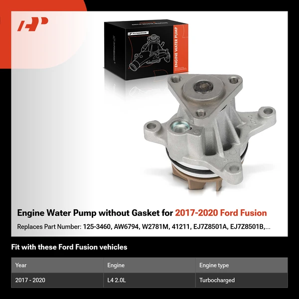 Engine Water Pump without Gasket for 2017-2020 Ford Fusion