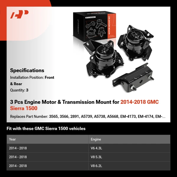 3 Pcs Engine Motor & Transmission Mount for 2014-2018 GMC Sierra 1500