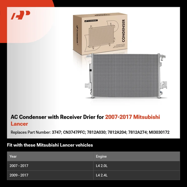 AC Condenser with Receiver Drier for 2007-2017 Mitsubishi Lancer