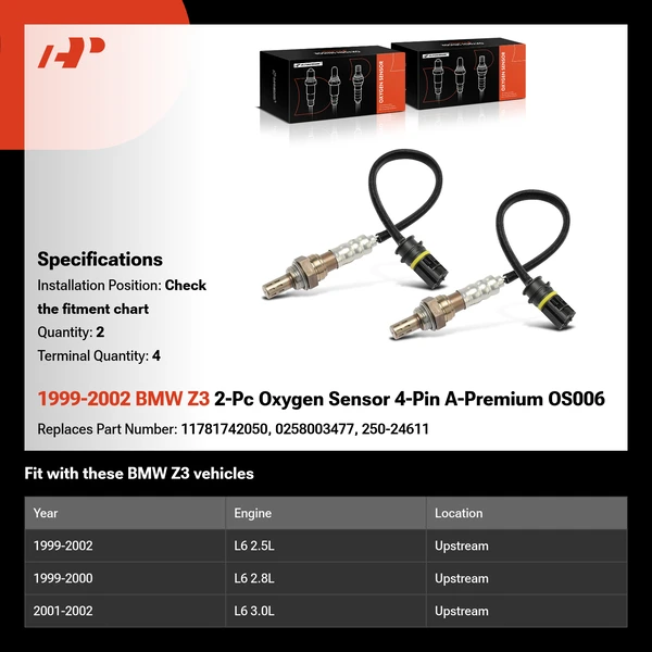1999-2002 BMW Z3 2-Pc Oxygen Sensor 4-Pin A-Premium OS006
