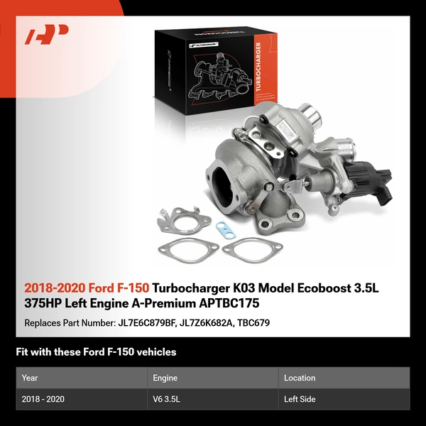 2018-2020 Ford F-150 Turbocharger K03 Model Ecoboost 3.5L 375HP Left Engine A-Premium APTBC175