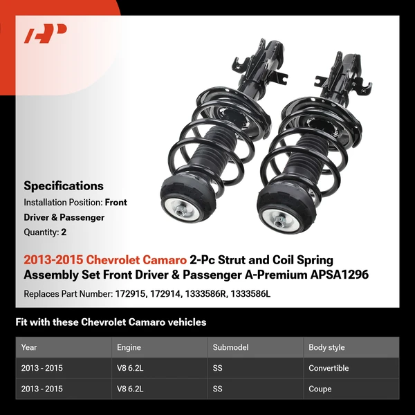 2013-2015 Chevrolet Camaro 2-Pc Strut and Coil Spring Assembly Set Front Driver & Passenger A-Premium APSA1296