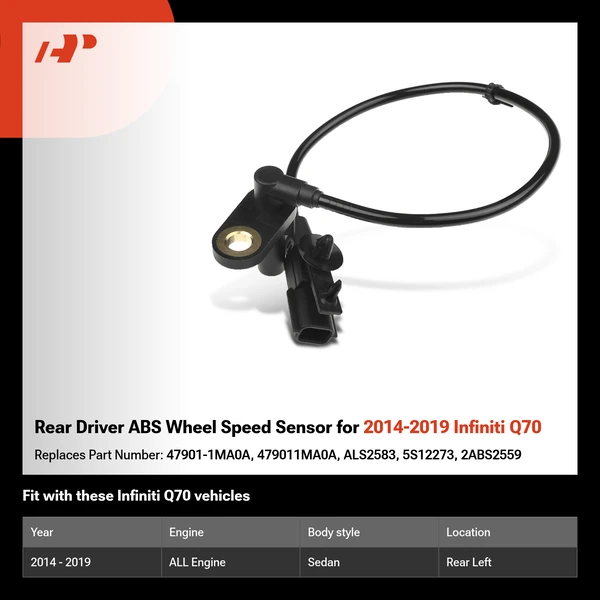 Rear Driver ABS Wheel Speed Sensor for 2014-2019 Infiniti Q70
