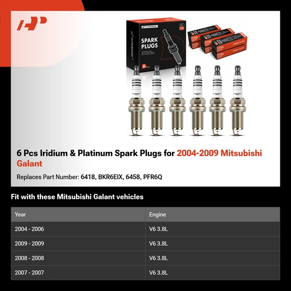 6 Pcs Iridium & Platinum Spark Plugs for 2004-2009 Mitsubishi Galant