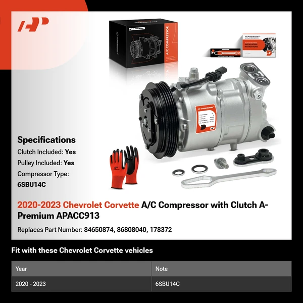 2020-2023 Chevrolet Corvette A/C Compressor with Clutch A-Premium APACC913