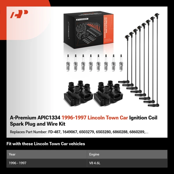 A-Premium APIC1334 1996-1997 Lincoln Town Car Ignition Coil Spark Plug and Wire Kit