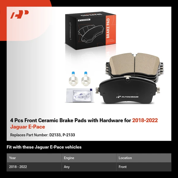 4 Pcs Front Ceramic Brake Pads with Hardware for 2018-2022 Jaguar E-Pace