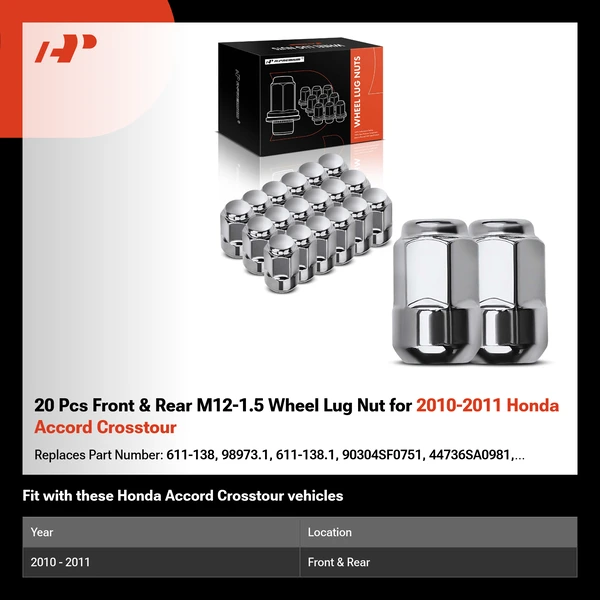 20 Pcs Front & Rear M12-1.5 Wheel Lug Nut for 2010-2011 Honda Accord Crosstour