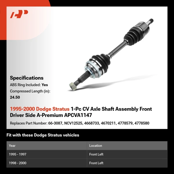 1995-2000 Dodge Stratus 1-Pc CV Axle Shaft Assembly Front Driver Side A-Premium APCVA1147