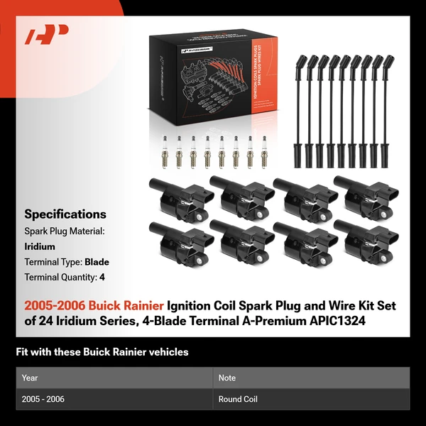 A-Premium APIC1324 2005-2006 Buick Rainier Ignition Coil Spark Plug and Wire Kit