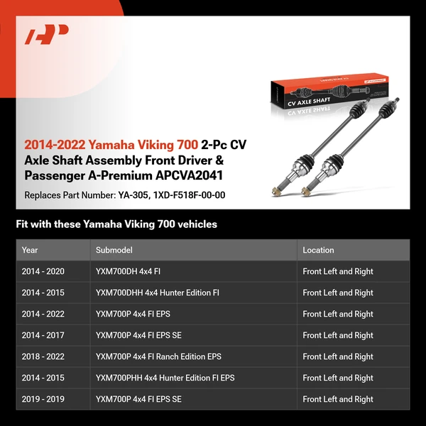 2014-2022 Yamaha Viking 700 2-Pc CV Axle Shaft Assembly Front Driver & Passenger A-Premium APCVA2041