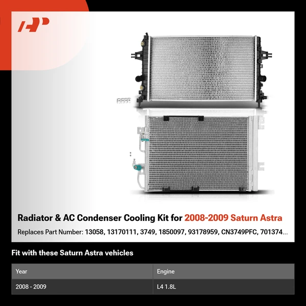 Radiator & AC Condenser Cooling Kit for 2008-2009 Saturn Astra