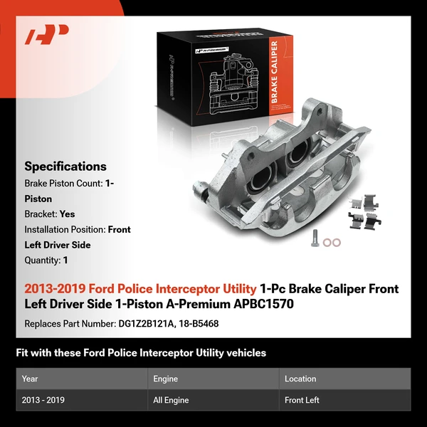 2013-2019 Ford Police Interceptor Utility 1-Pc Brake Caliper Front Left Driver Side 1-Piston A-Premium APBC1570