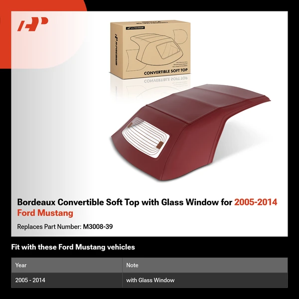 Bordeaux Convertible Soft Top with Glass Window for 2005-2014 Ford Mustang