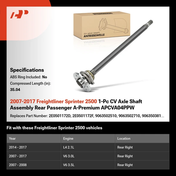 2007-2017 Freightliner Sprinter 2500 1-Pc CV Axle Shaft Assembly Rear Passenger A-Premium APCVA04PPW