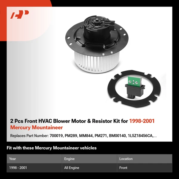 2 Pcs Front HVAC Blower Motor & Resistor Kit for 1998-2001 Mercury Mountaineer
