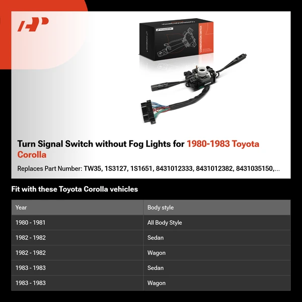 Turn Signal Switch without Fog Lights for 1980-1983 Toyota Corolla