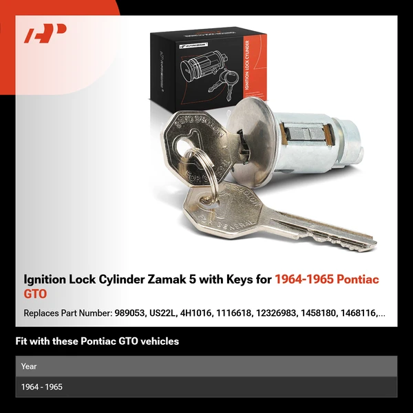 Ignition Lock Cylinder Zamak 5 with Keys for 1964-1965 Pontiac GTO