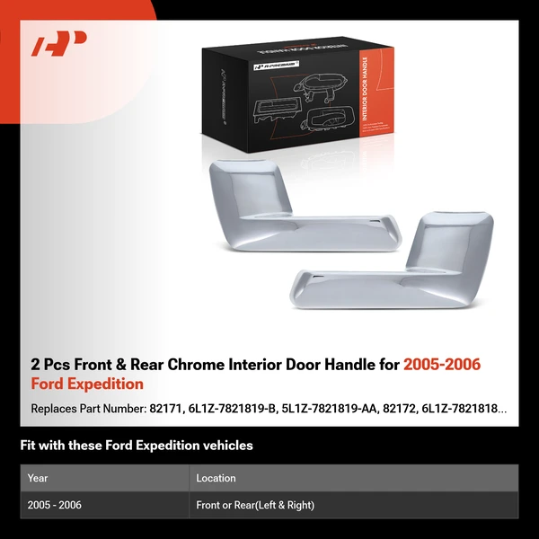 2 Pcs Front & Rear Chrome Interior Door Handle for 2005-2006 Ford Expedition