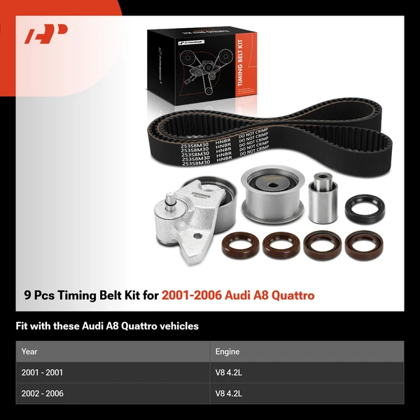 9 Pcs Timing Belt Kit for 2001-2006 Audi A8 Quattro