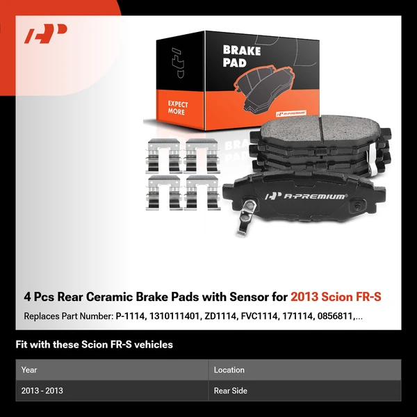 4 Pcs Rear Ceramic Brake Pads with Sensor for 2013 Scion FR-S