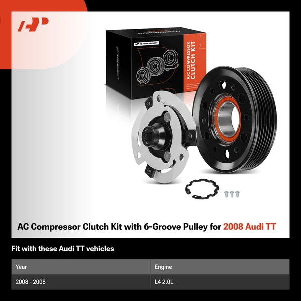 AC Compressor Clutch Kit with 6-Groove Pulley for 2008 Audi TT