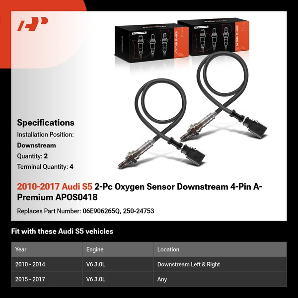 2010-2017 Audi S5 2-Pc Oxygen Sensor Downstream 4-Pin A-Premium APOS0418