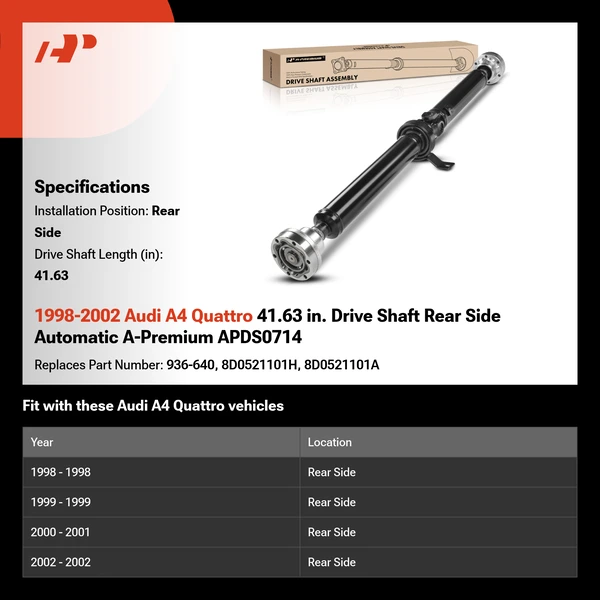 1998-2002 Audi A4 Quattro 41.63 in. Drive Shaft Rear Side Automatic A-Premium APDS0714