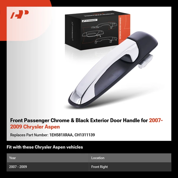 Front Passenger Chrome & Black Exterior Door Handle for 2007-2009 Chrysler Aspen