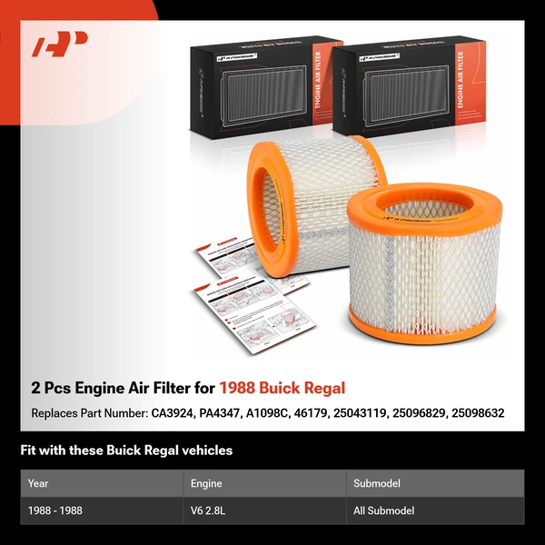 2 Pcs Engine Air Filter for 1988 Buick Regal