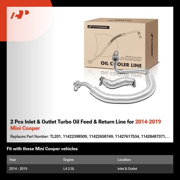 2 Pcs Inlet & Outlet Turbo Oil Feed & Return Line for 2014-2019 Mini Cooper