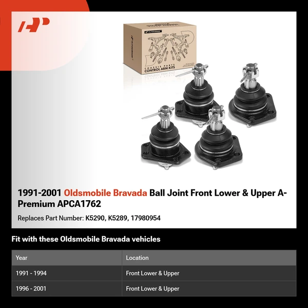 1991-2001 Oldsmobile Bravada Ball Joint Front Lower & Upper A-Premium APCA1762